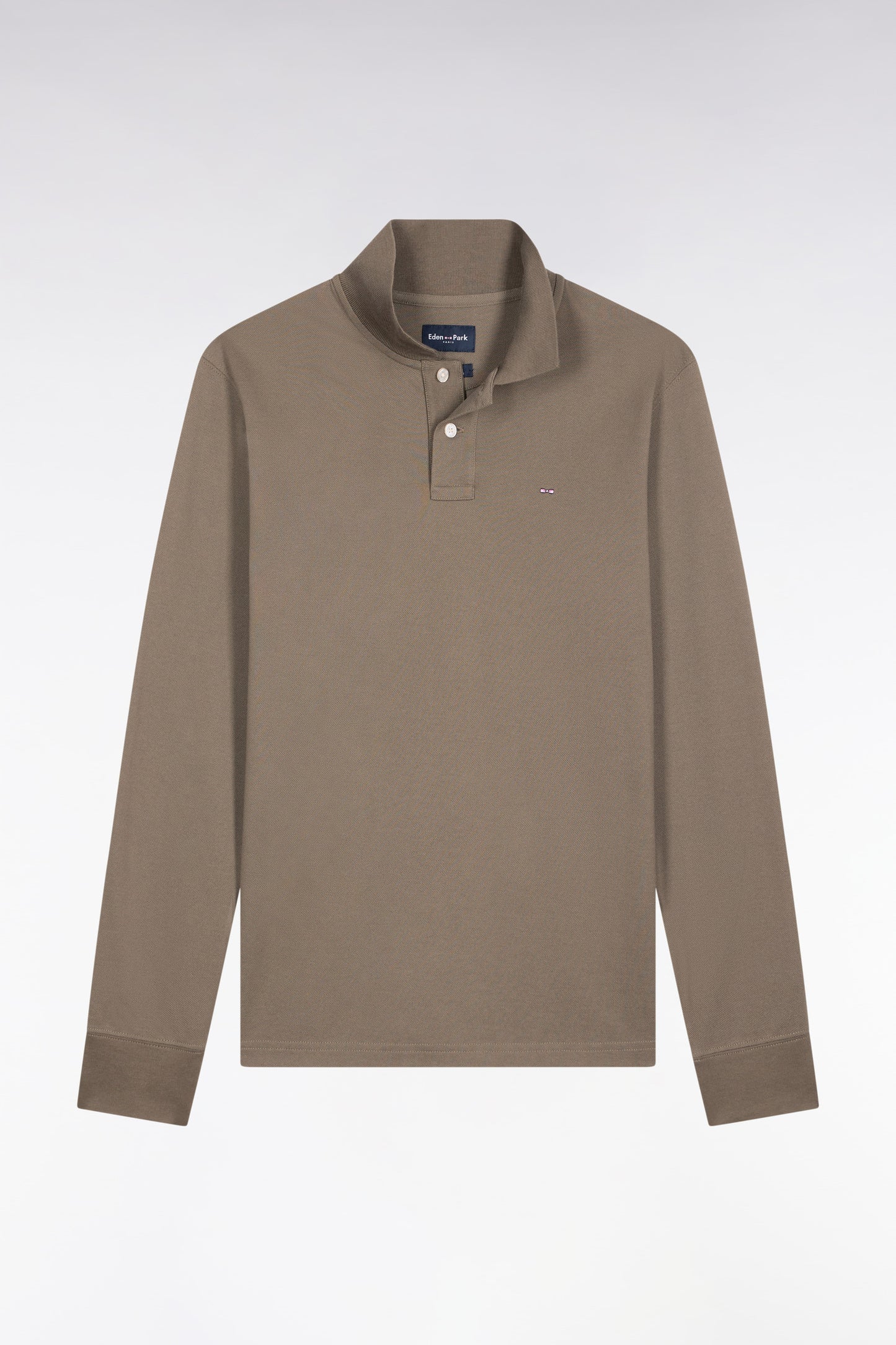 Polo à manches longues en coton Pima kaki coupe droite
