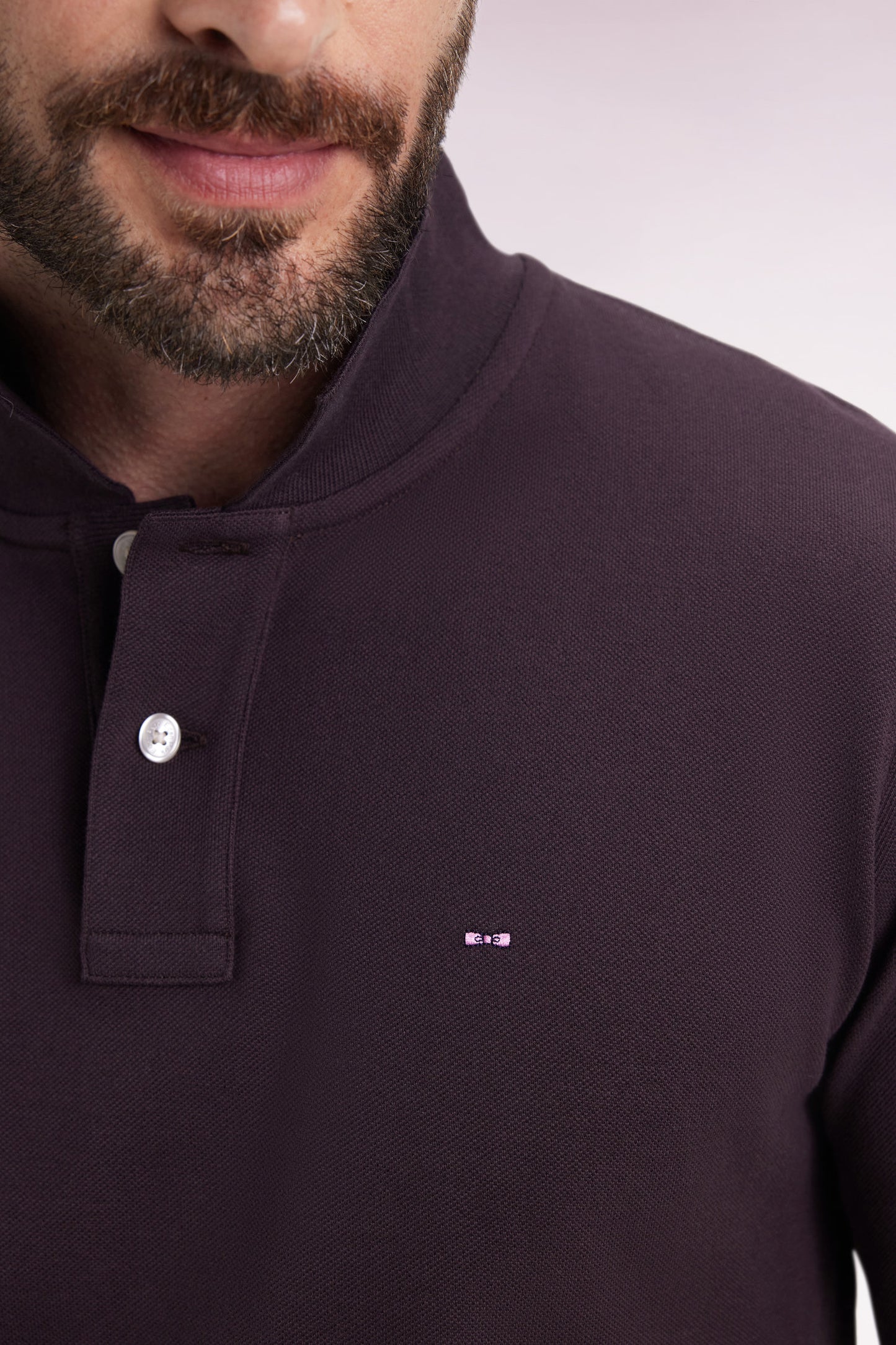 Polo à manches longues en coton Pima marron coupe droite