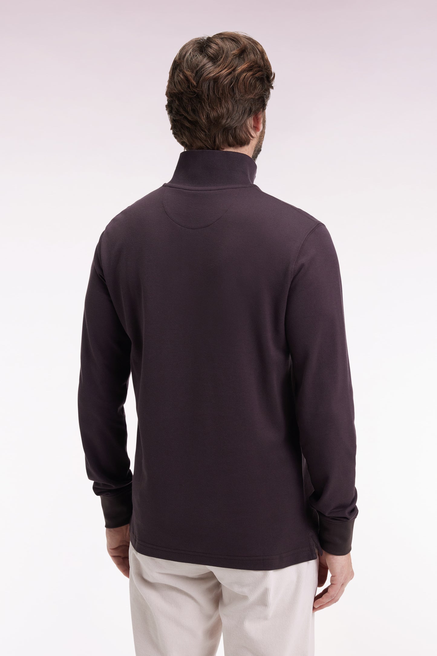 Polo à manches longues en coton Pima marron coupe droite