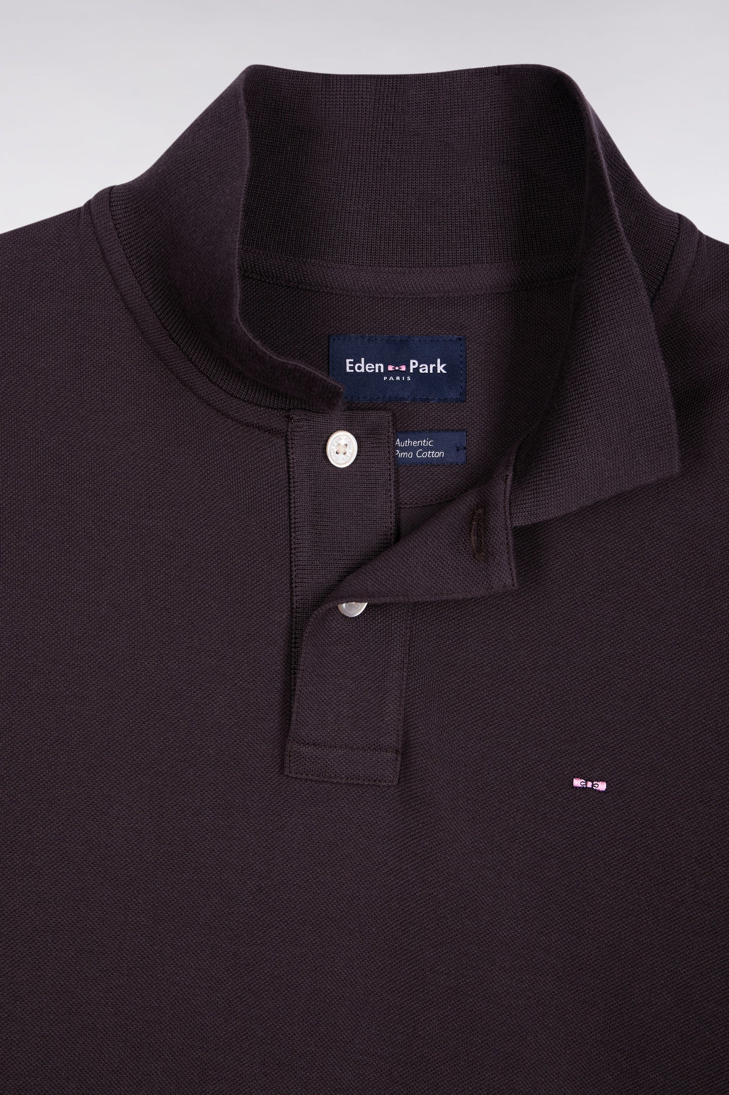 Polo à manches longues en coton Pima marron coupe droite