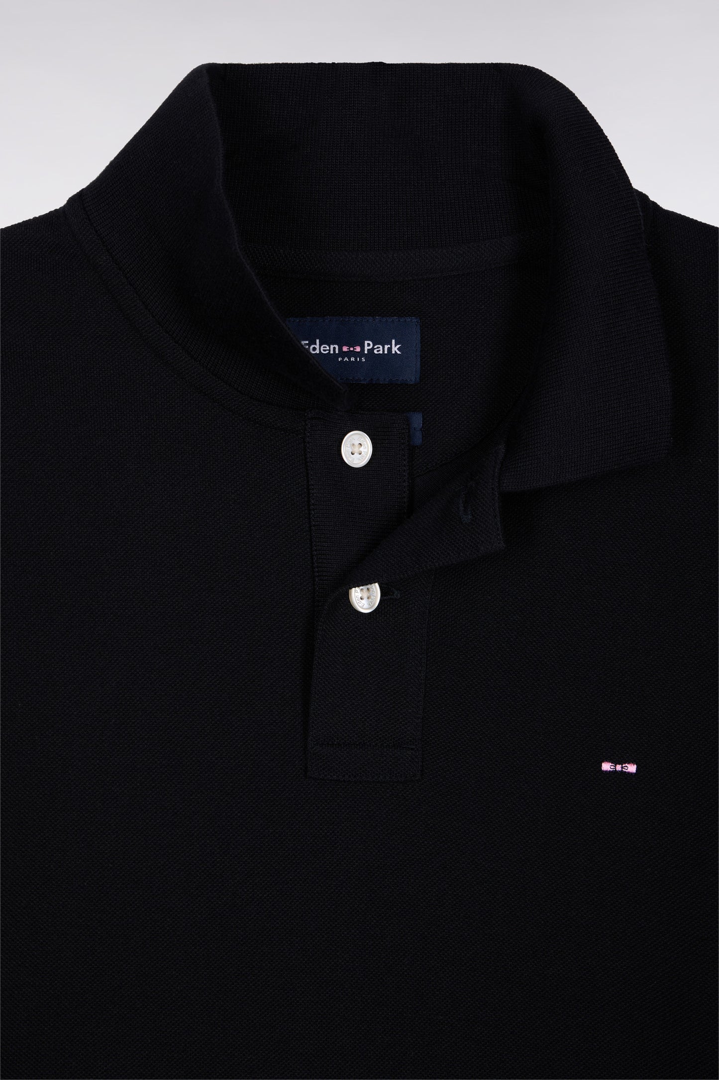 Polo à manches longues en coton Pima noir coupe droite
