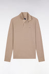 Polo à manches longues en coton chiné beige coupe droite