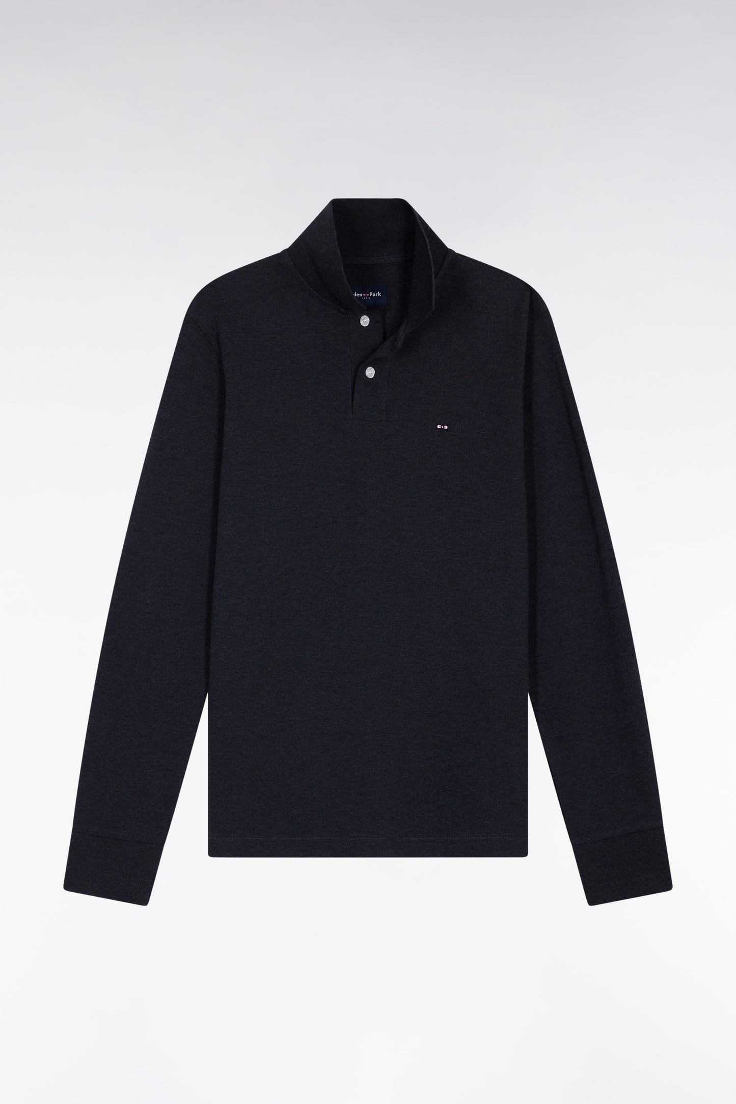 Polo à manches longues en coton chiné gris foncé coupe droite
