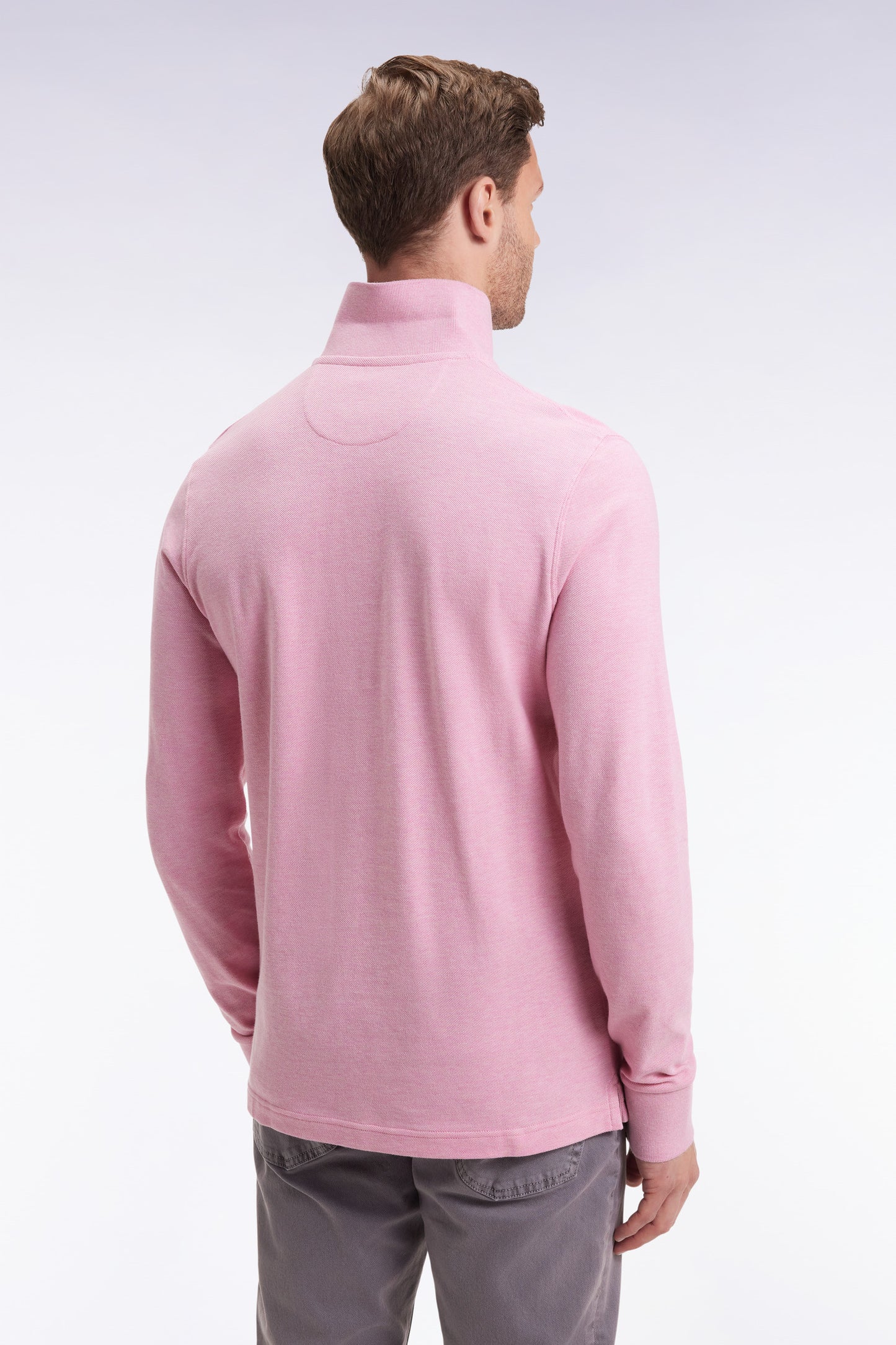Polo à manches longues en coton chiné rose coupe droite