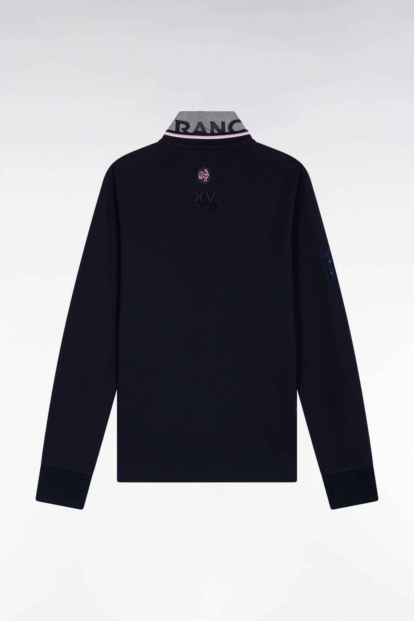 Polo à manches longues en coton marine brodé coupe droite