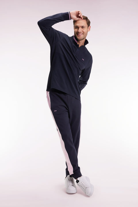 Polo à manches longues bimatière marine broderie 10 coupe Relaxed - Image 1