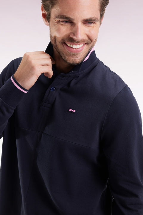 Long-sleeved polo shirt in navy cut and sewn Relaxed cut - Image 1