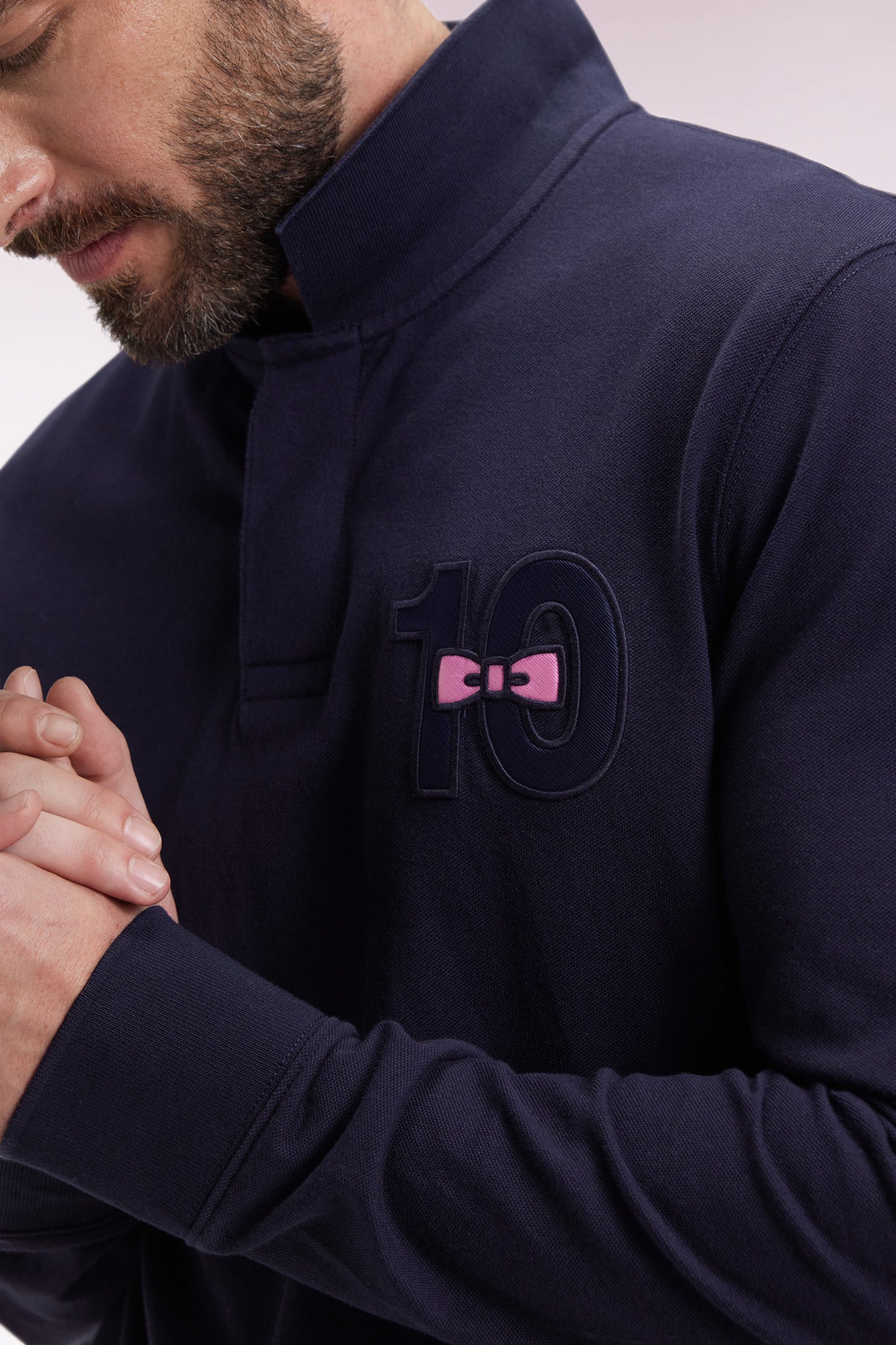 Polo à manches longues en piqué coton marine broderie 10