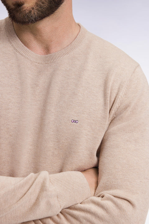 Pull col rond en laine et coton beige - Image 3