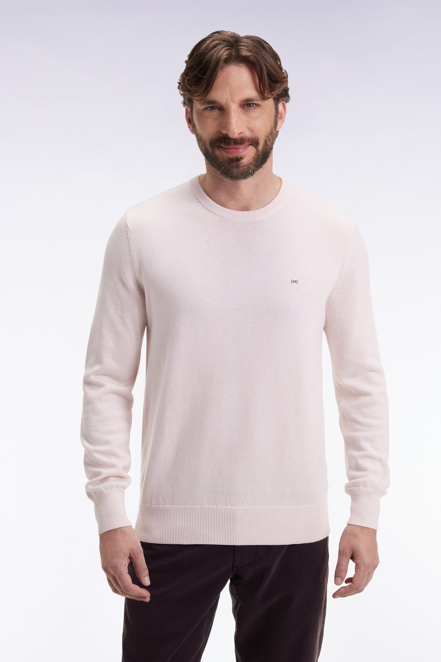 Pull col rond en laine et coton écru