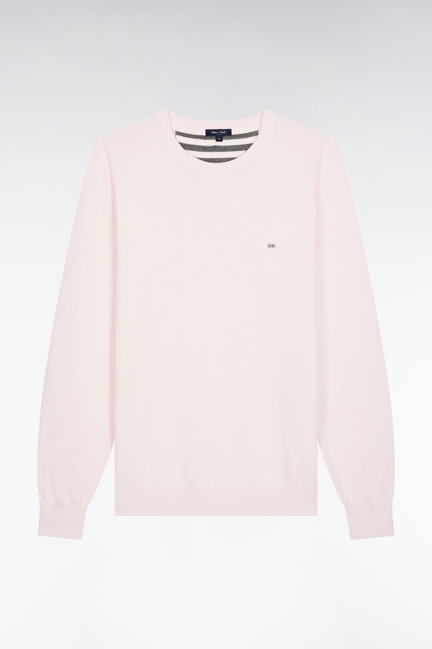 Pull col rond en laine et coton écru