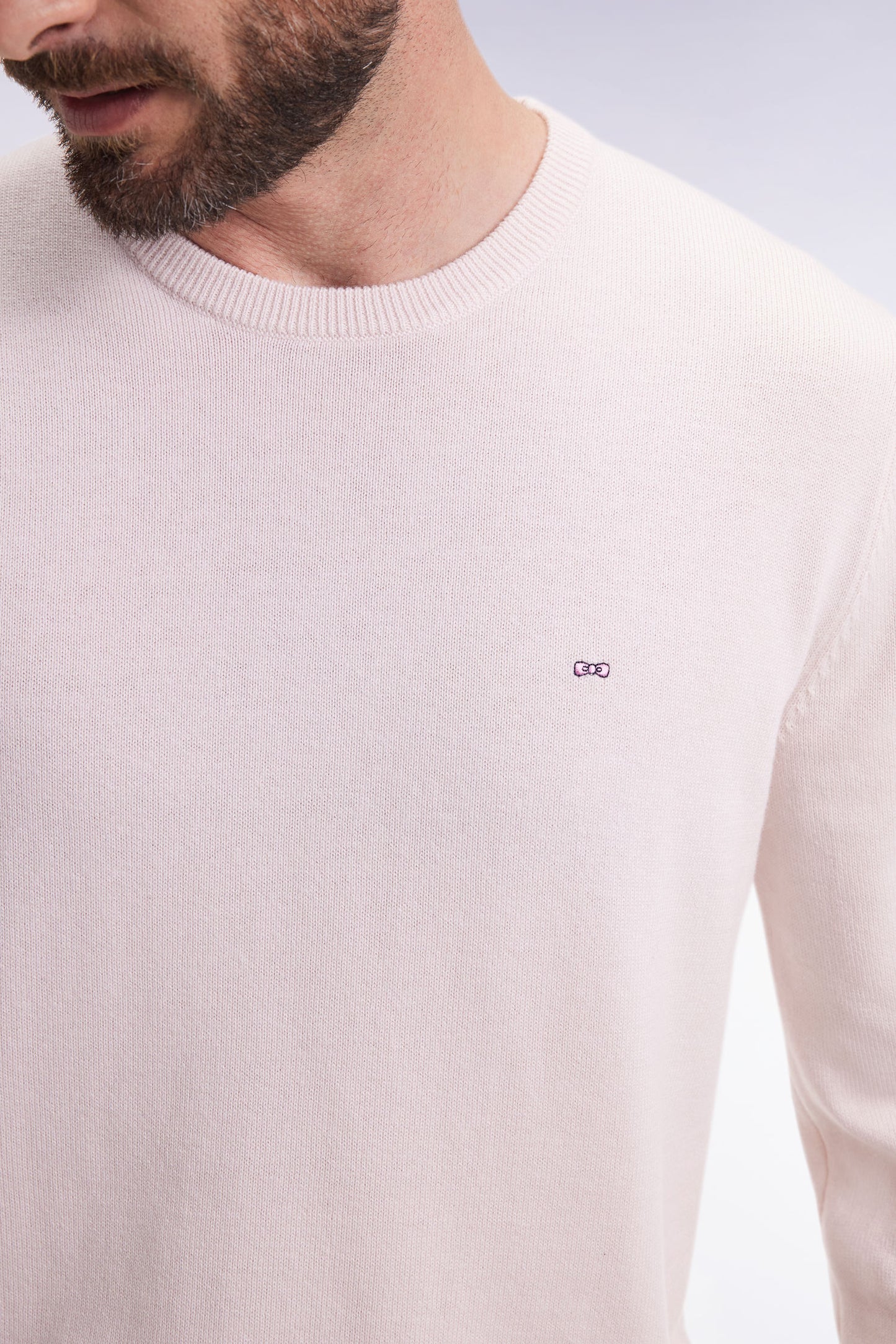 Pull col rond en laine et coton écru