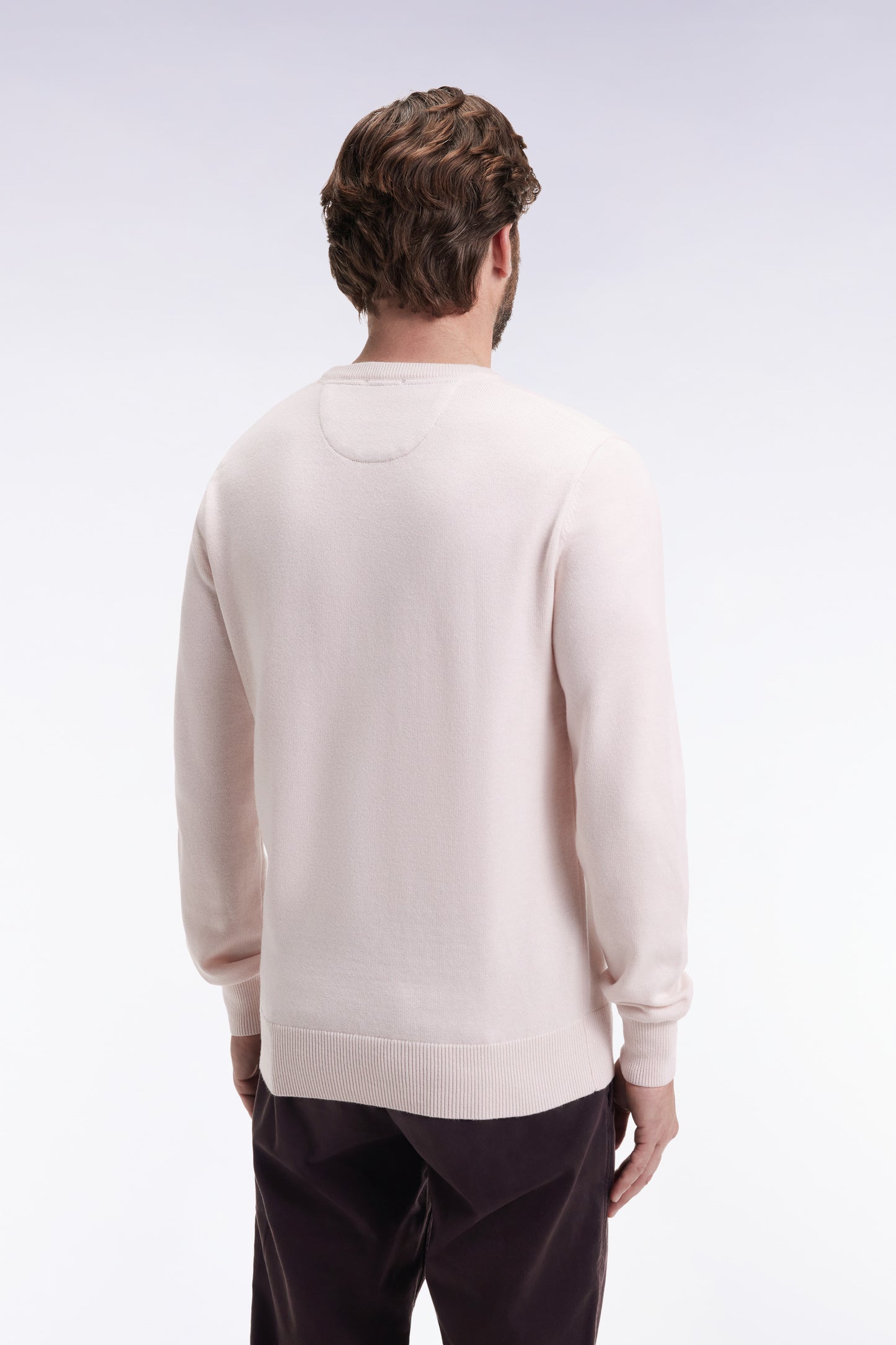 Pull col rond en laine et coton écru