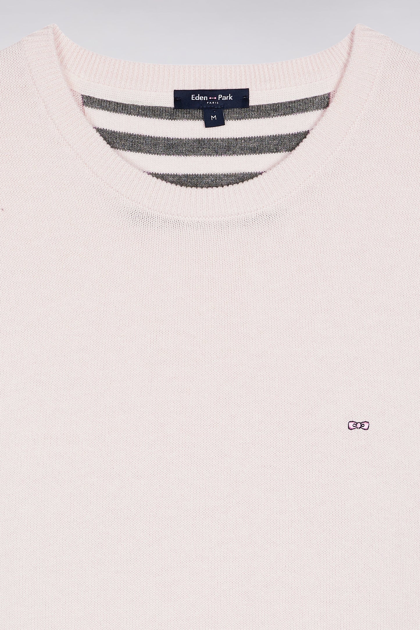 Pull col rond en laine et coton écru