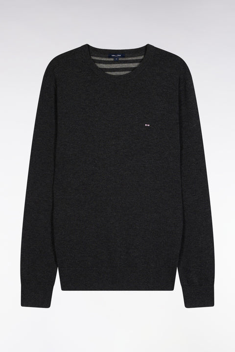 Pull col rond en laine et coton gris foncé - Image 2