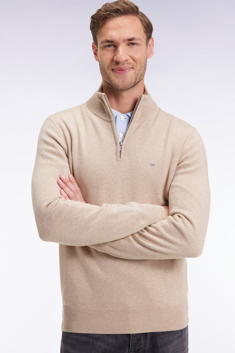 Pull col camionneur en laine et coton beige - Image 1
