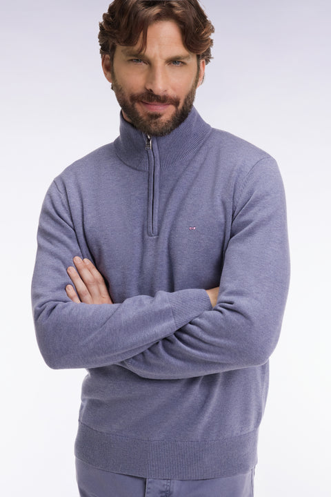 Pull col camionneur en laine et coton bleu gris - Image 1