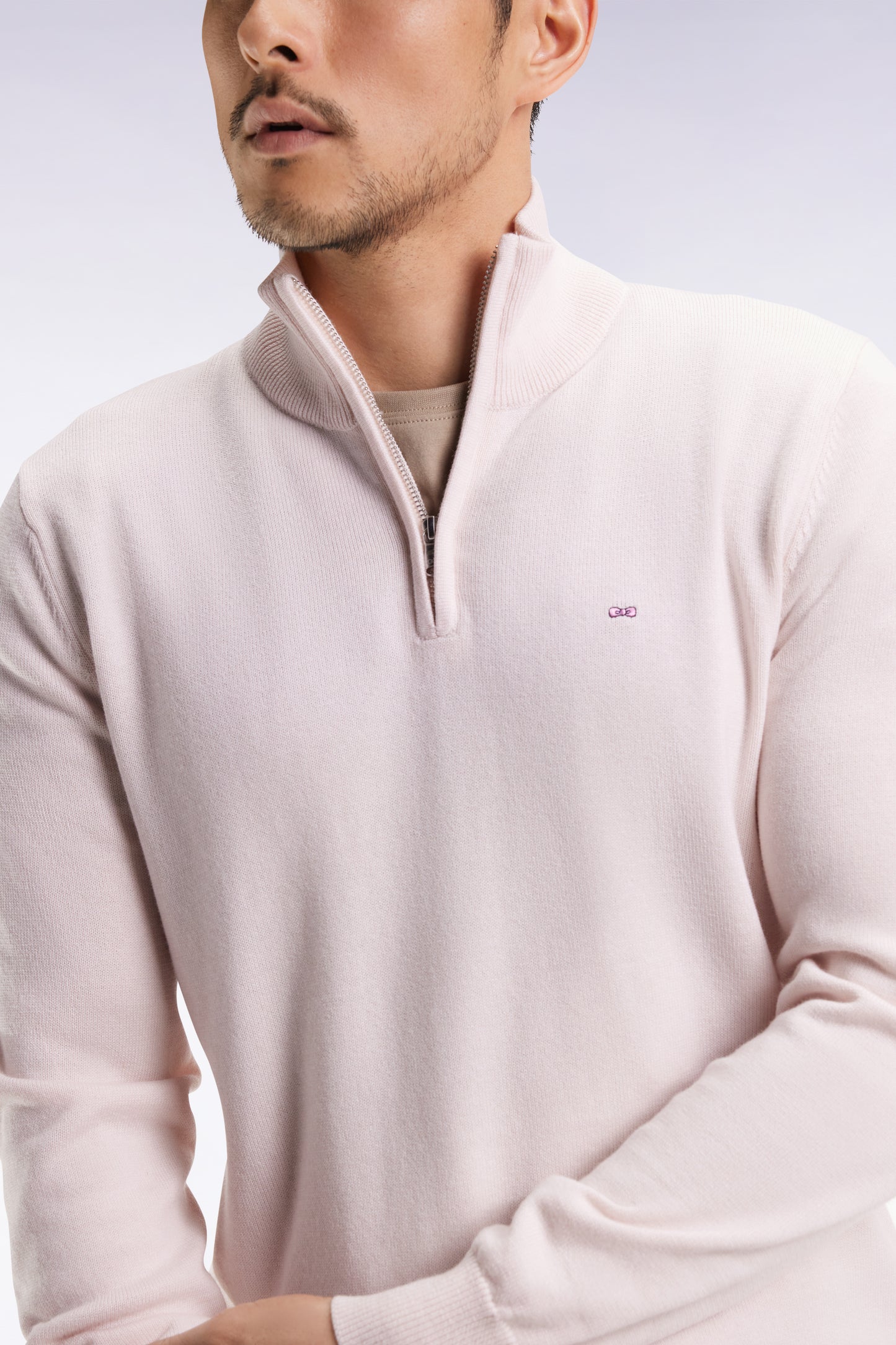 Truck-neck sweater in ecru wool and cotton