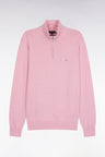 Pull col camionneur en laine et coton rose