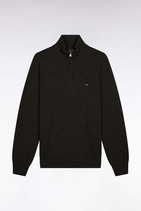 Pull col camionneur en laine et coton vert bouteille - Image 2