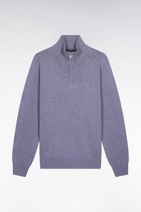 Pull col camionneur en laine et coton bleu gris - Image 2