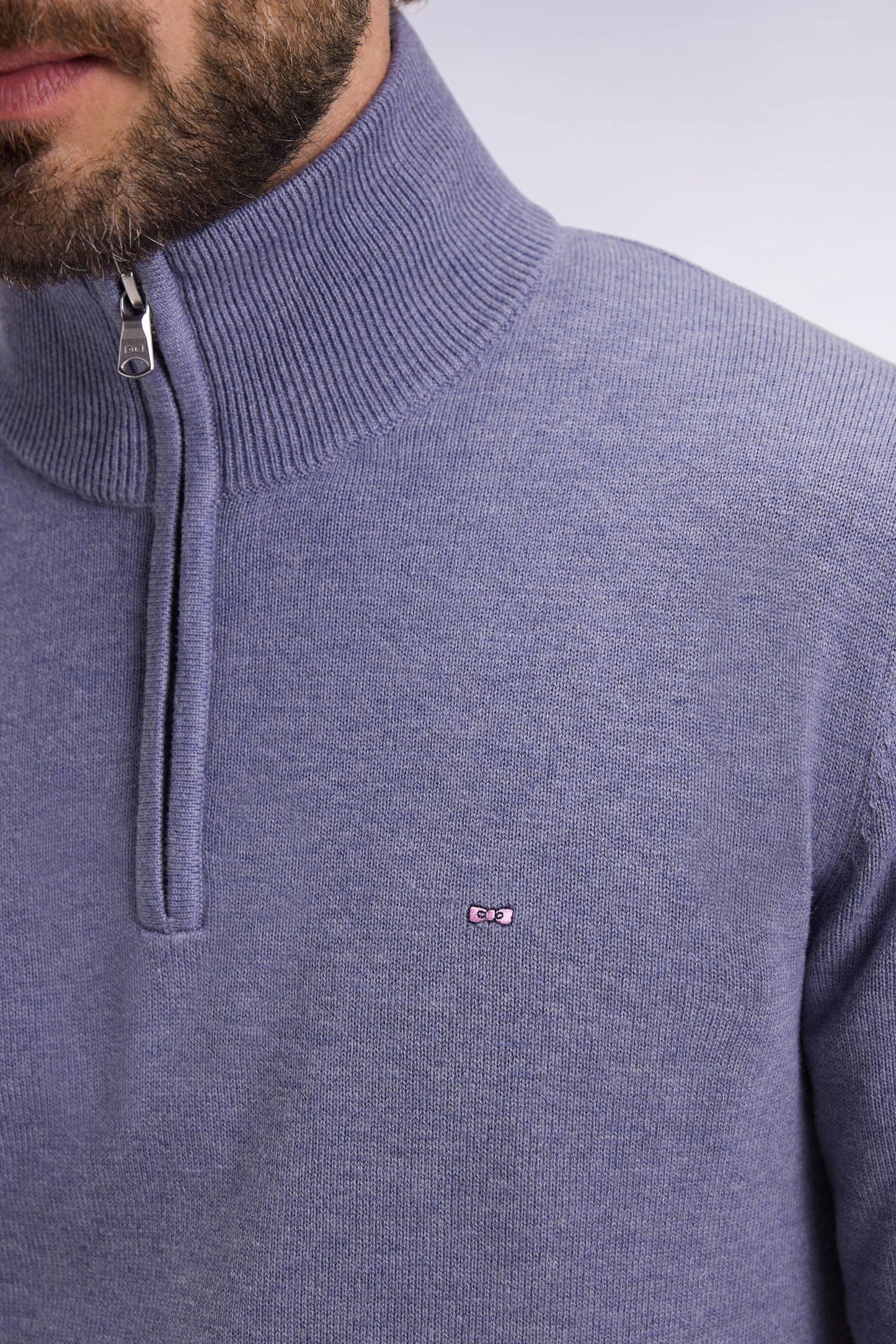 Grey-blue wool and cotton trucker-neck sweater