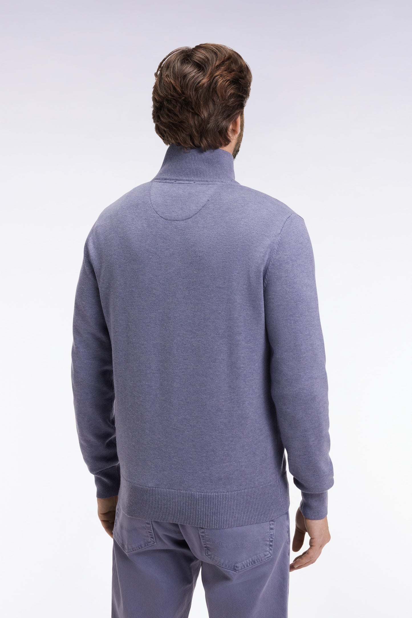 Grey-blue wool and cotton trucker-neck sweater