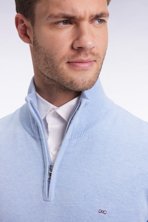Pull col camionneur en laine et coton ciel - Image 1