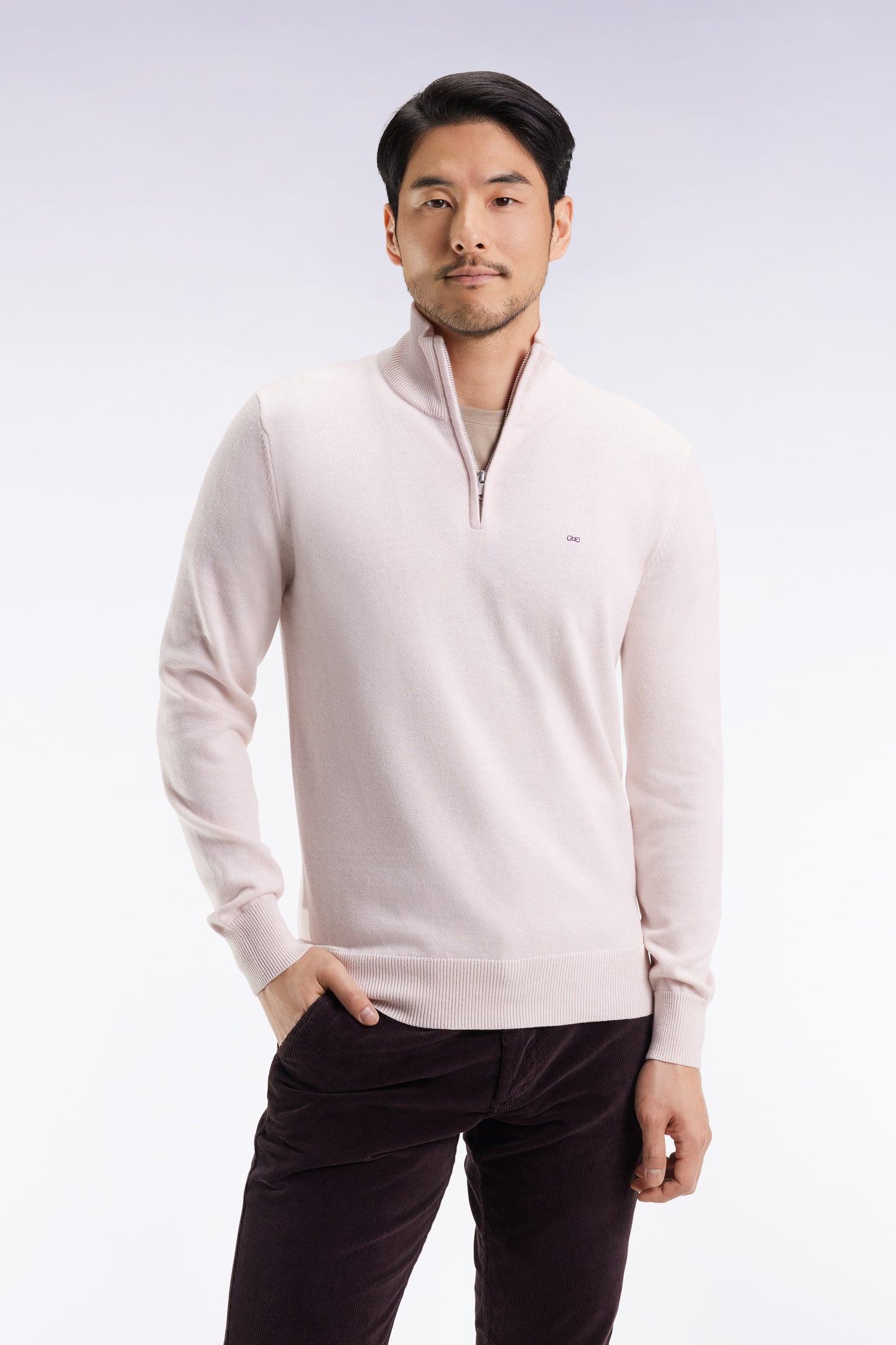 Truck-neck sweater in ecru wool and cotton