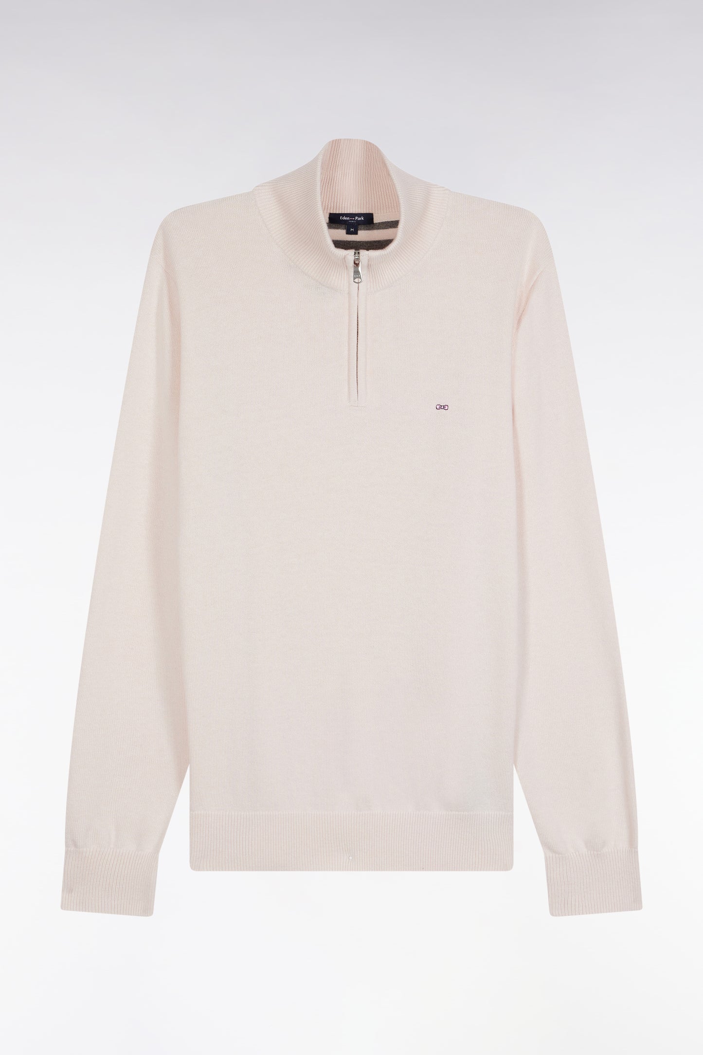Truck-neck sweater in ecru wool and cotton