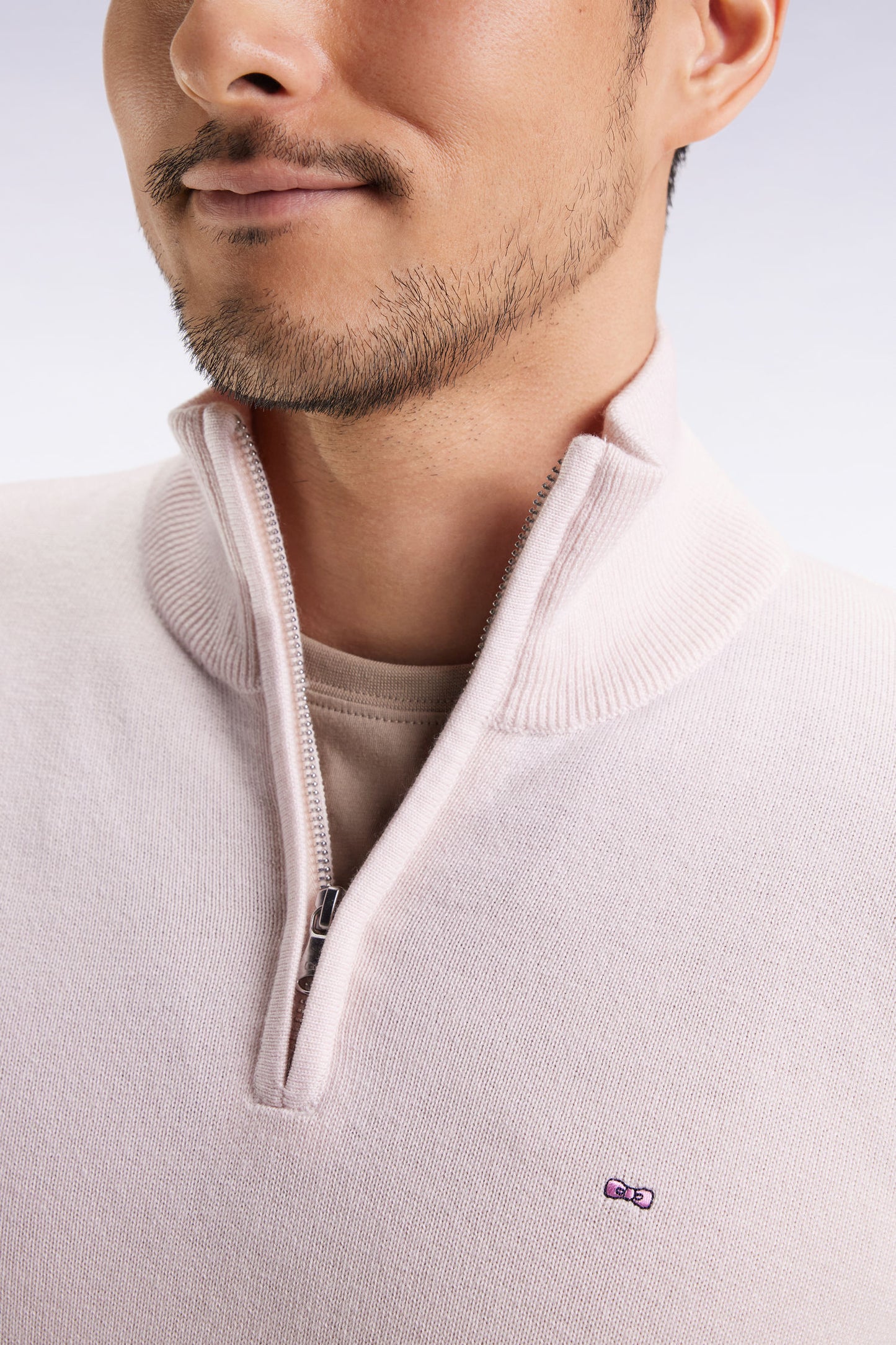 Truck-neck sweater in ecru wool and cotton