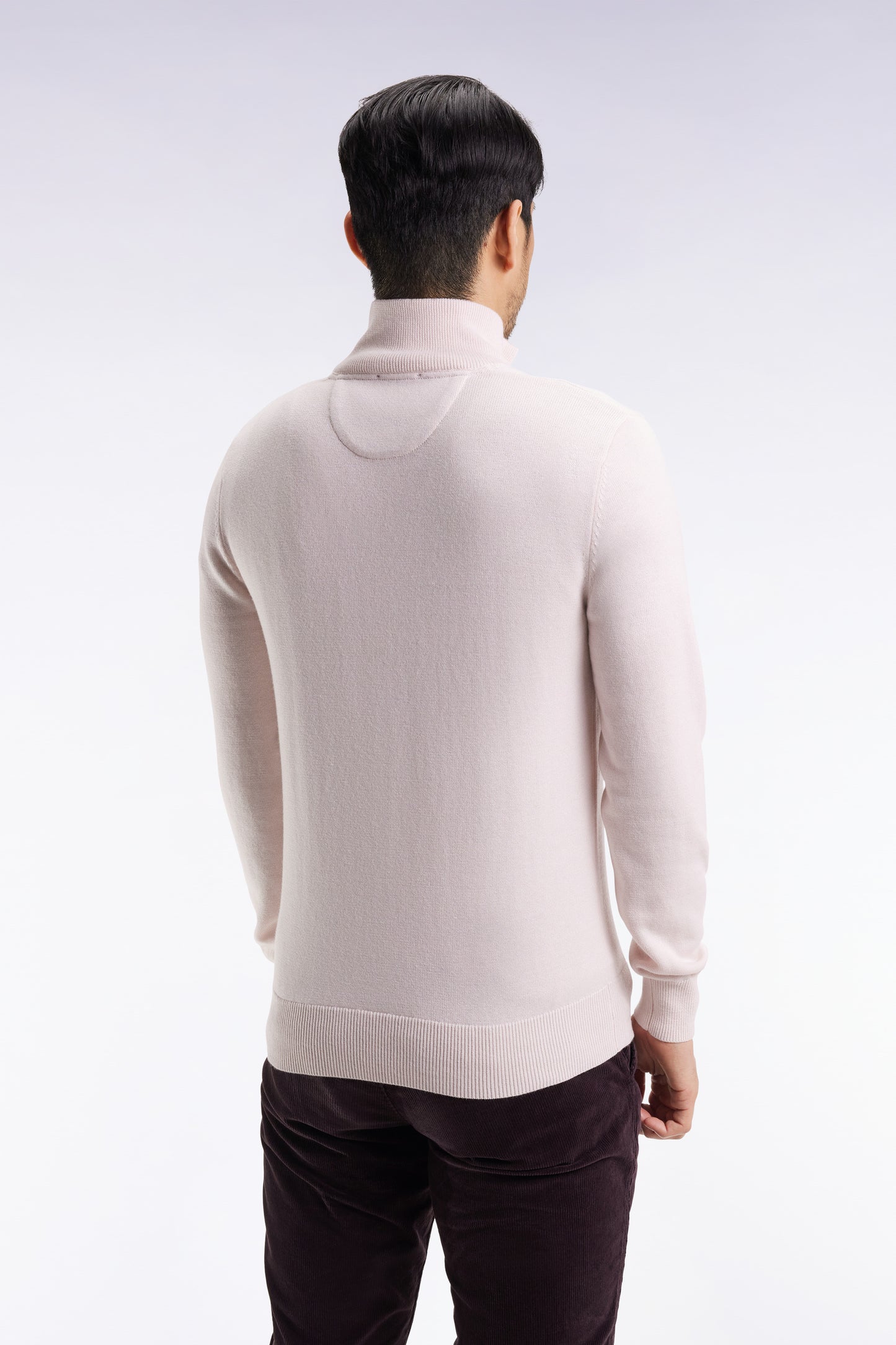 Truck-neck sweater in ecru wool and cotton