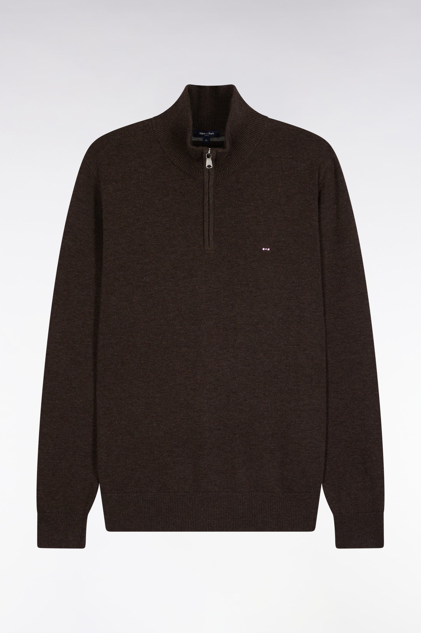 Brown wool and cotton trucker-neck sweater