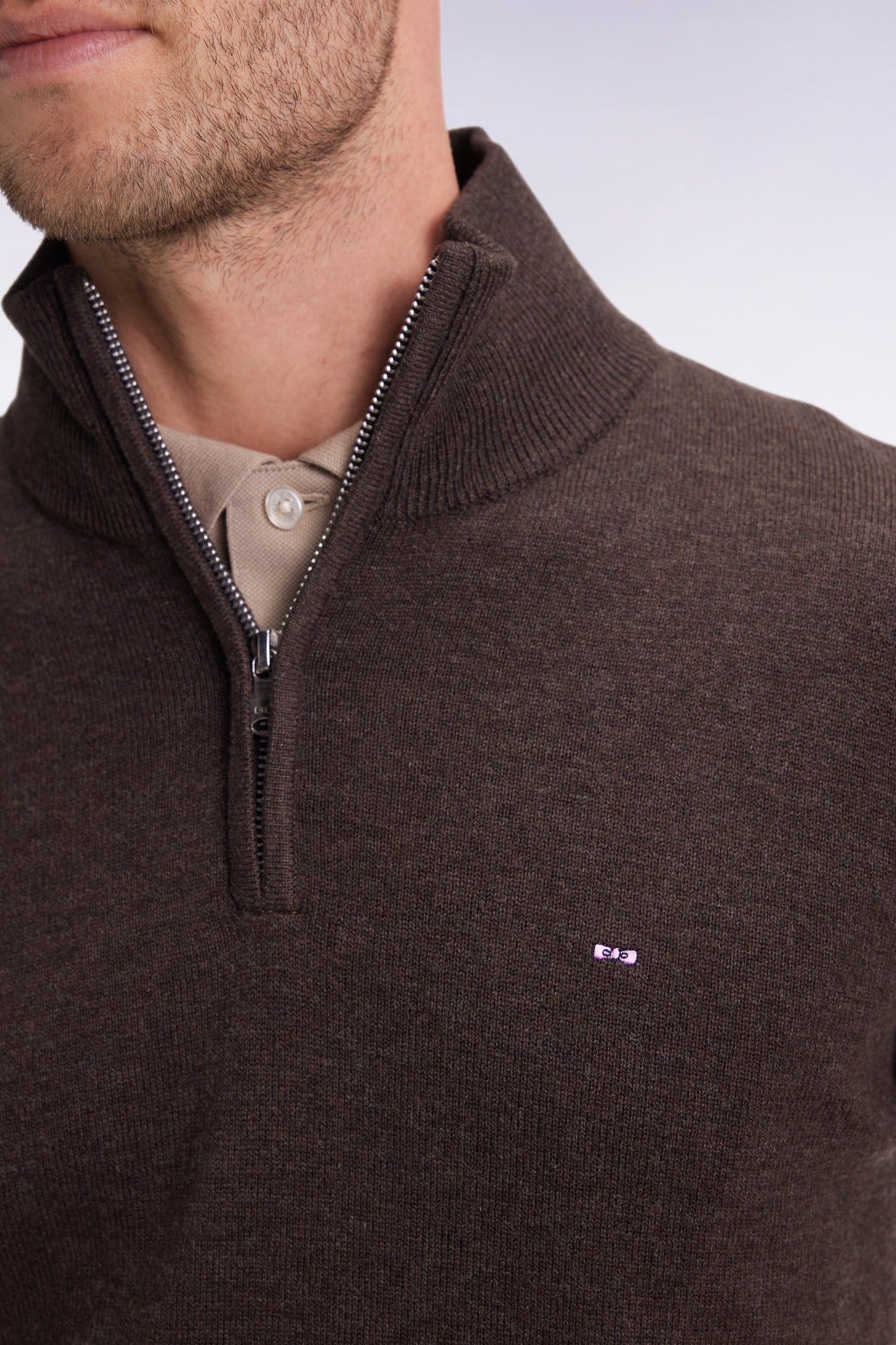 Brown wool and cotton trucker-neck sweater