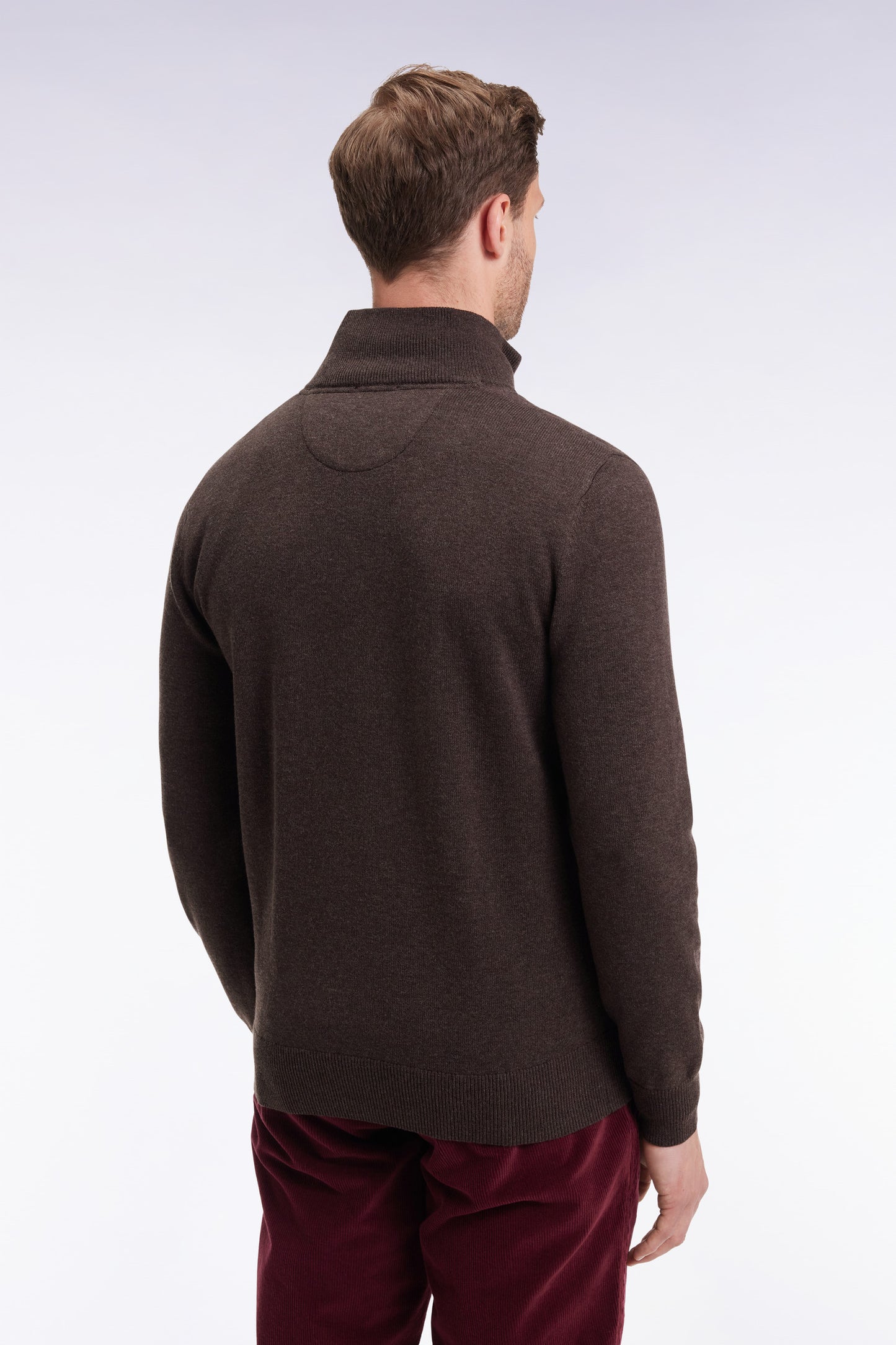 Brown wool and cotton trucker-neck sweater