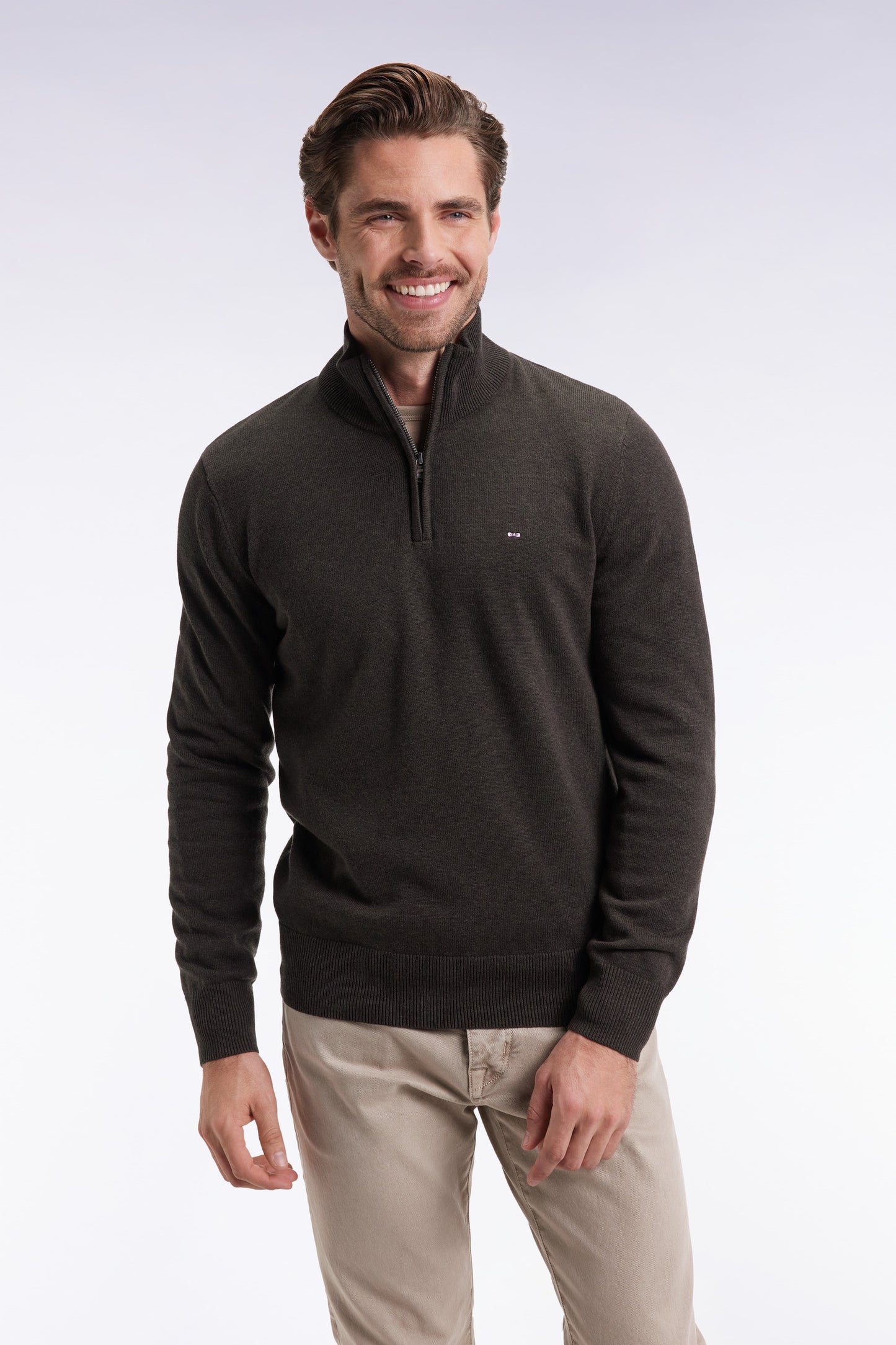 Bottle-green wool and cotton trucker-neck sweater