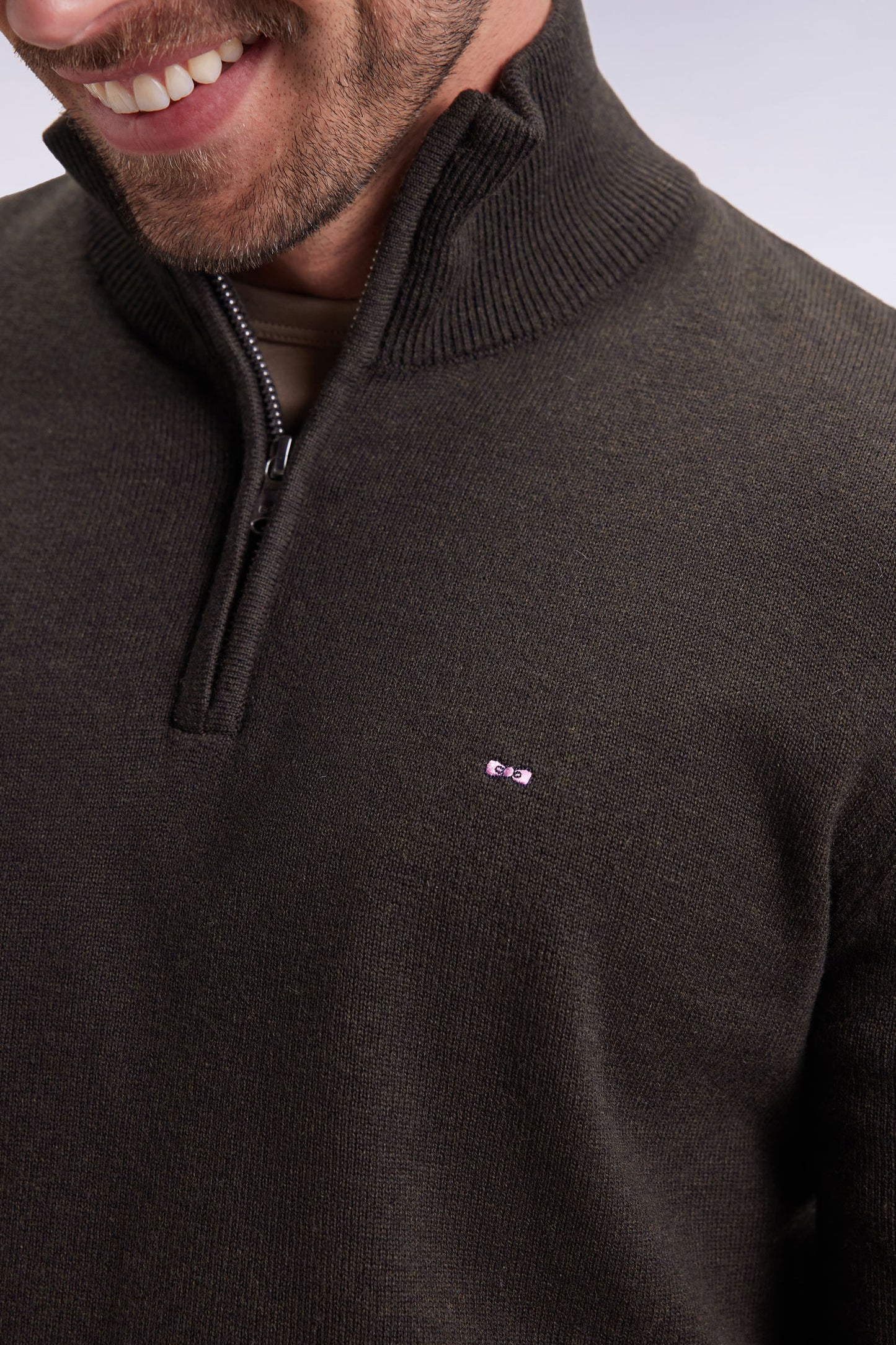 Bottle-green wool and cotton trucker-neck sweater