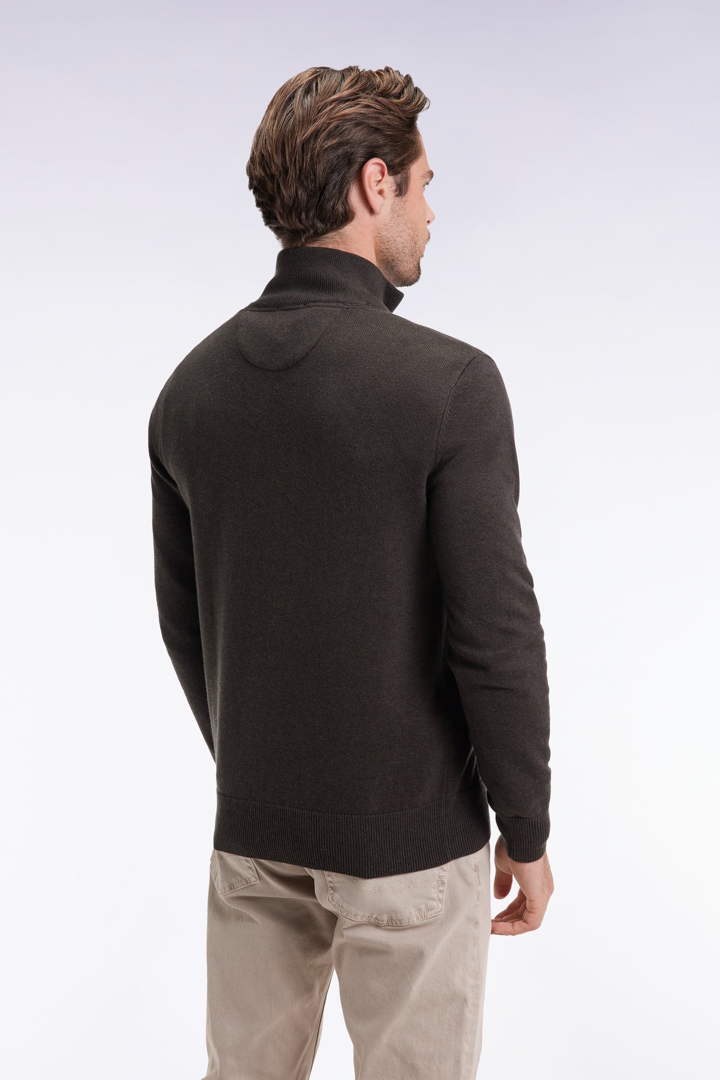 Bottle-green wool and cotton trucker-neck sweater
