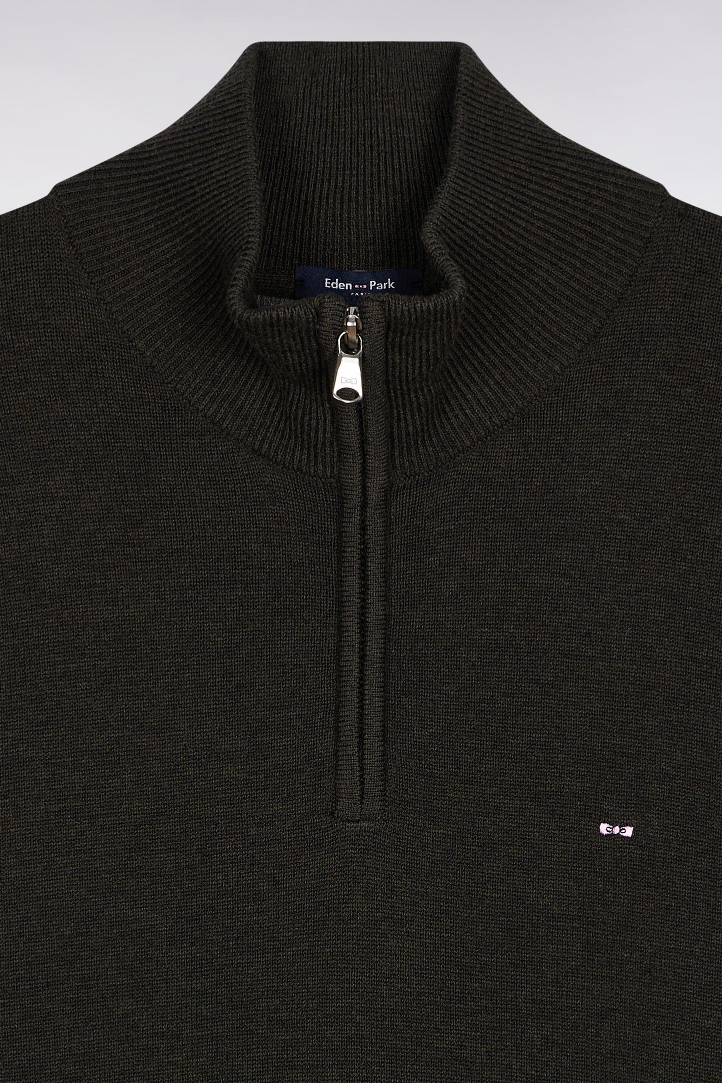 Bottle-green wool and cotton trucker-neck sweater