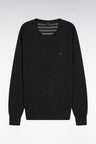 Pull col V en laine et coton gris foncé