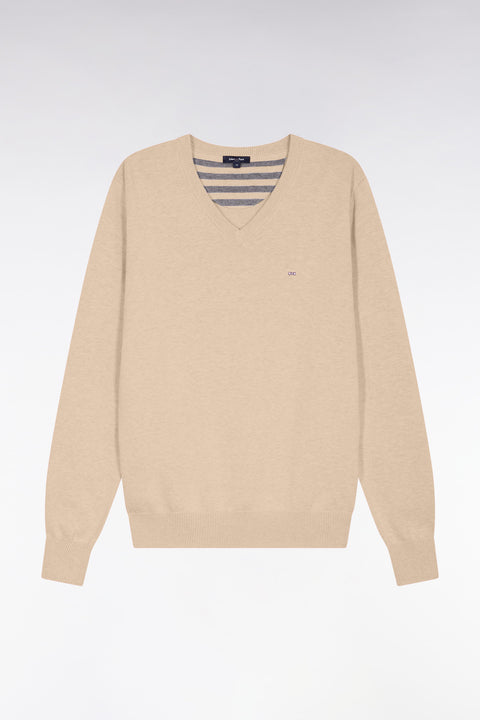 Pull col V en laine et coton camel - Image 1