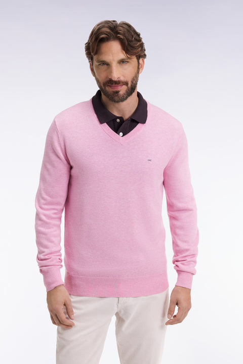 Pull col V en laine et coton rose - Image 3