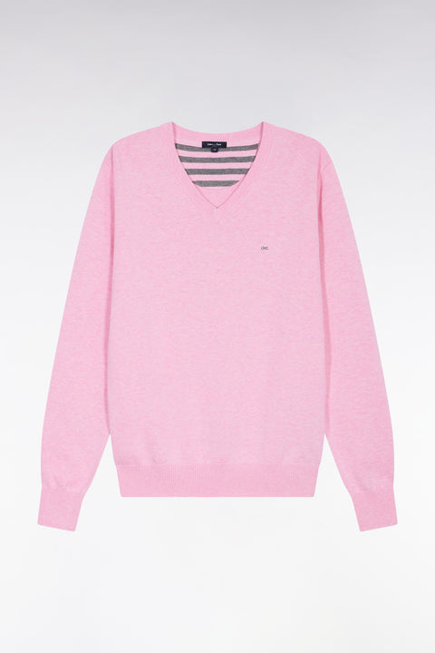 Pull col V en laine et coton rose - Image 2