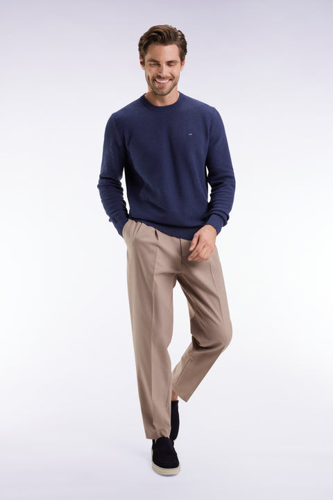 Pull col rond en coton nid d'abeille marine - Image 1