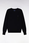 Round-neck sweater in black honeycomb cotton
