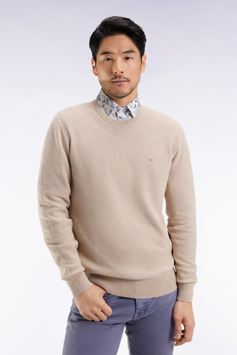 Pull col rond en coton nid d'abeille beige - Image 3
