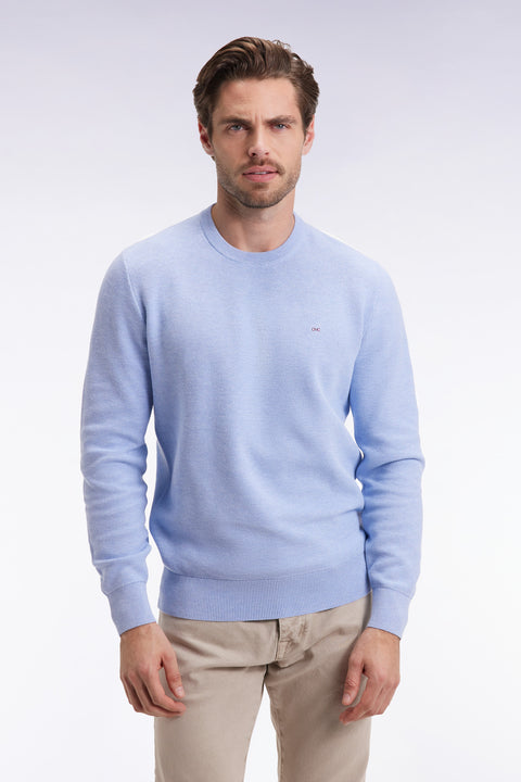 Pull col rond en coton nid d'abeille ciel - Image 1