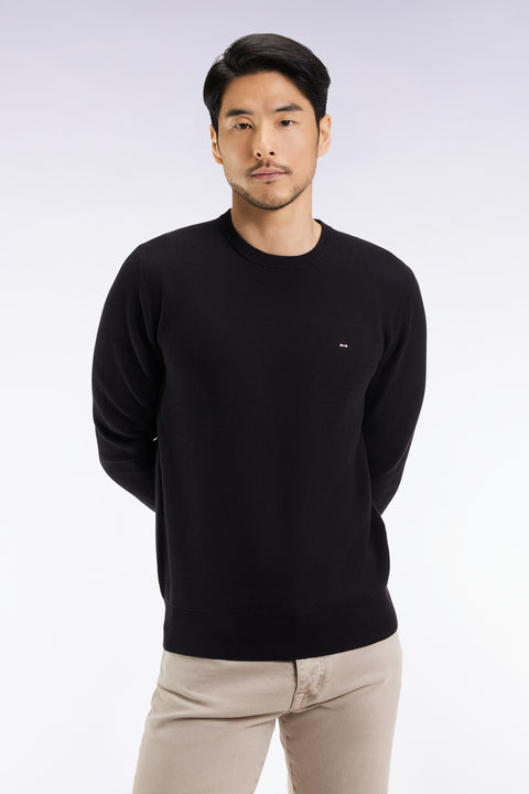 Pull col rond en coton nid d'abeille noir - Image 1