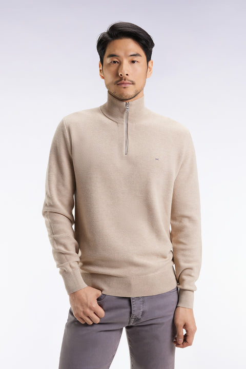 Pull col camionneur en coton nid d'abeille beige - Image 1