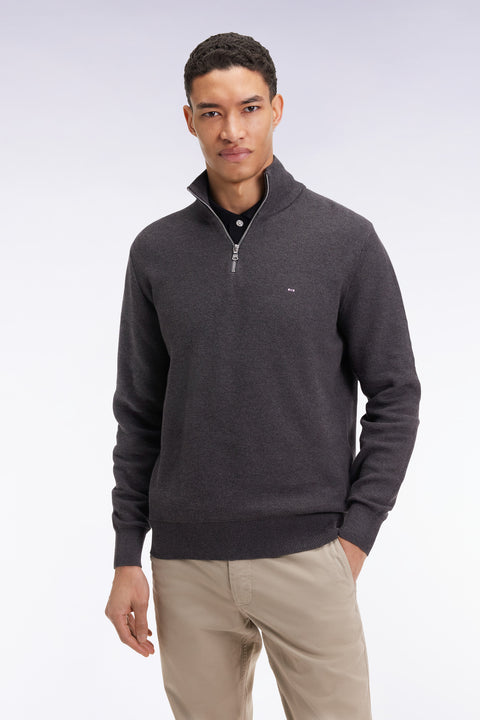 Pull col camionneur en coton nid d'abeille gris foncé - Image 3